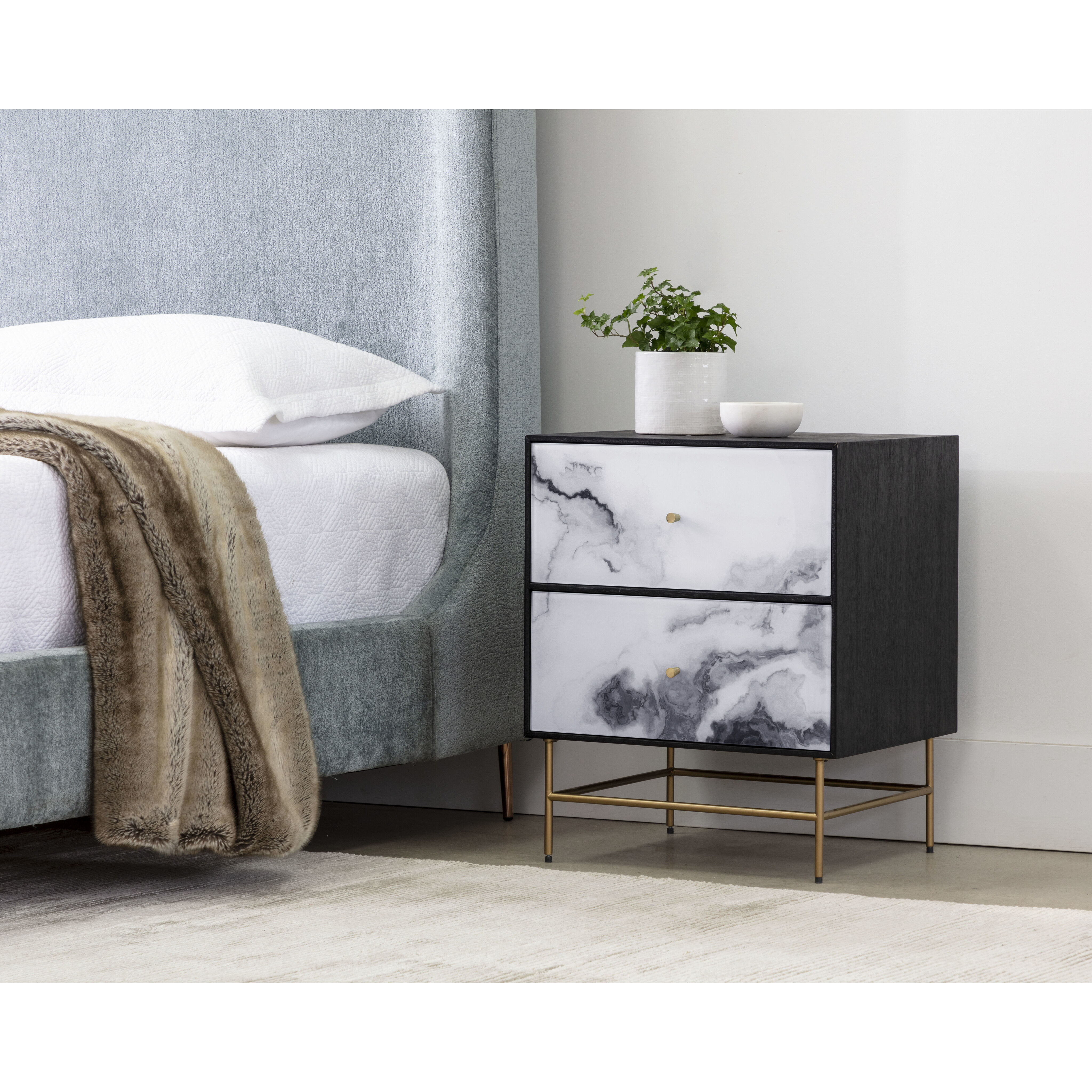 Cordero 26 X 21 inch Black / Antique Brass Night Stand